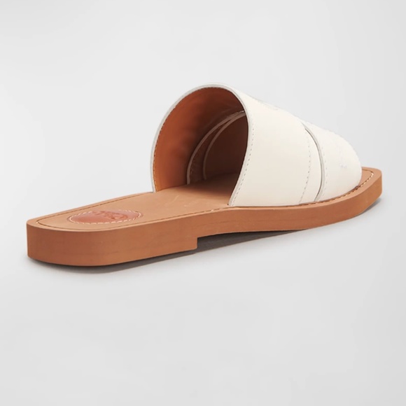 NIB $625 Chloe Woody Embroidered Logo Flat Sandals in White - size 36! - Picture 3 of 5